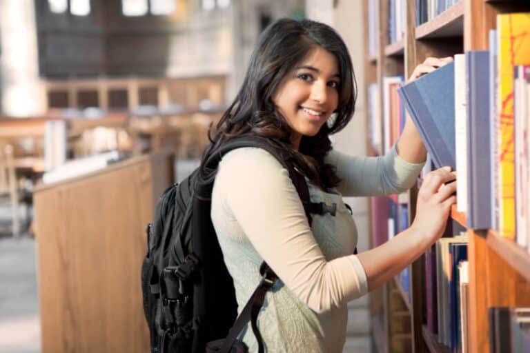 Student in library